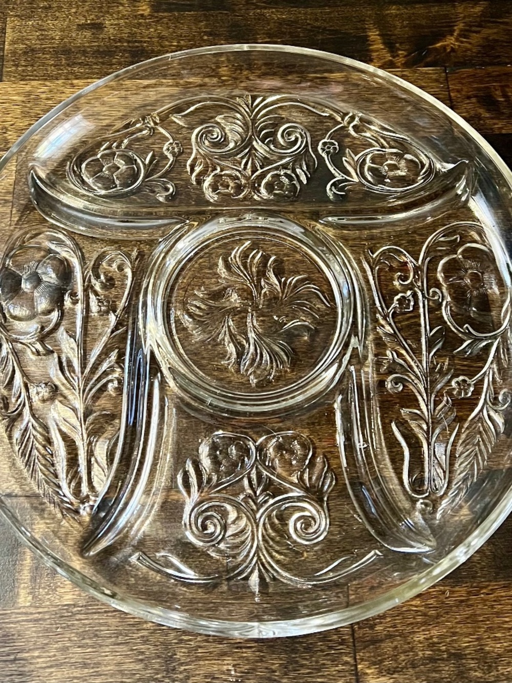 Vintage McKee Rock Crystal 11.5" 5-Divider Plate Dip Chips Veggies